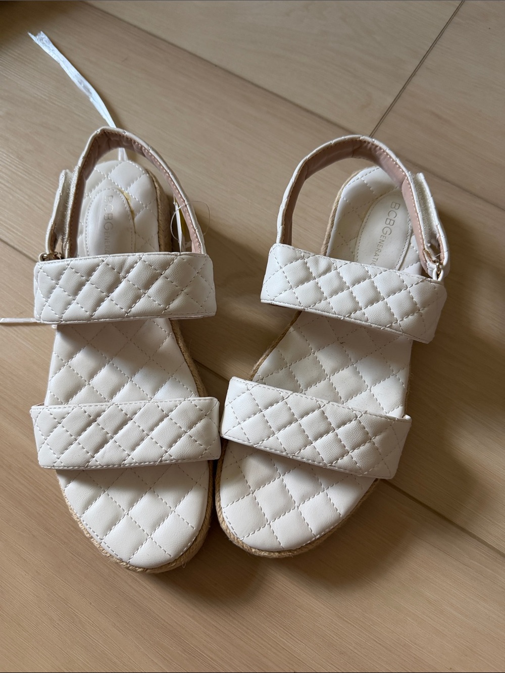 BCBGeneration Quilted Cream Strap Sandals